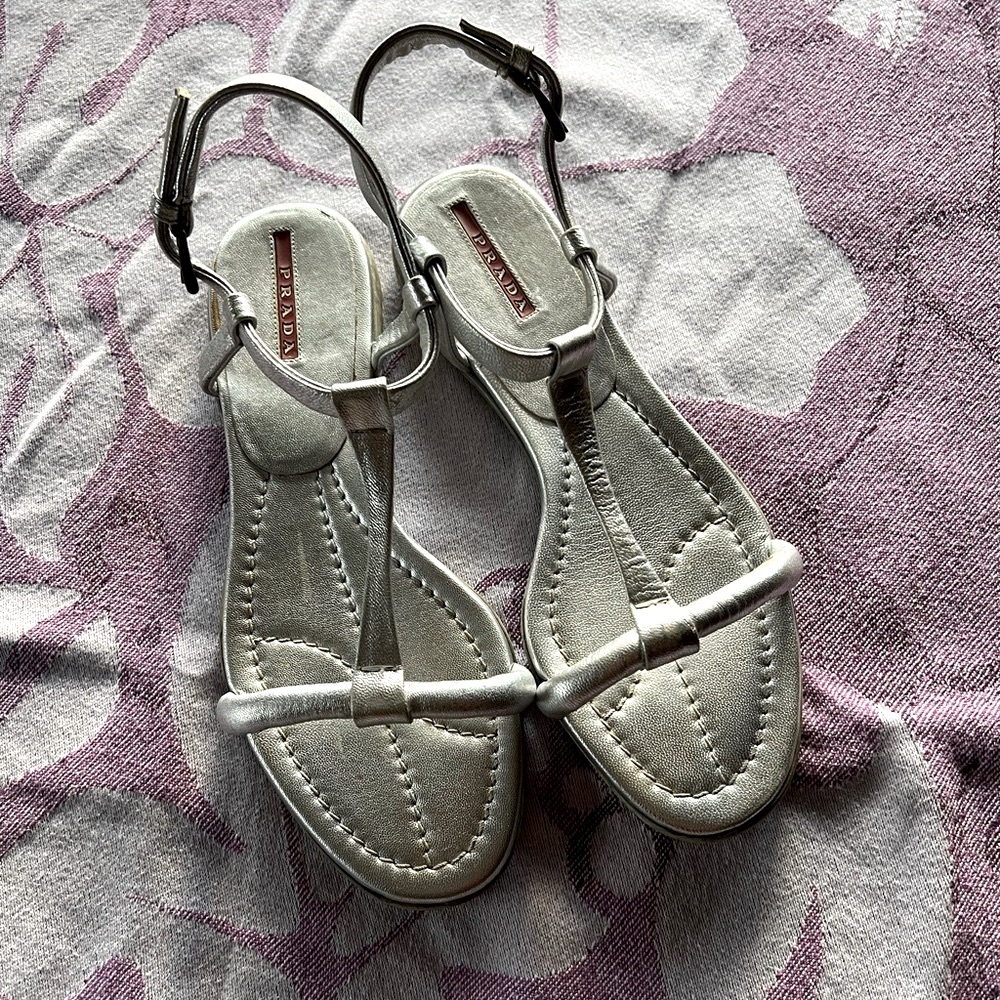 PRADA - vintage silver ankle strap sandals